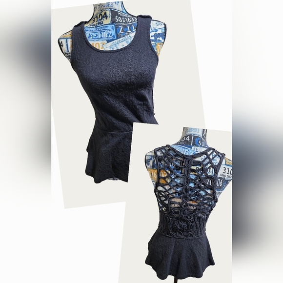 Free People Tops - Free People Black Crochet Rope Jacquard Peplum Tank Affairs in Versailles XS